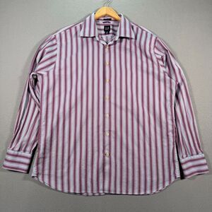 Vintage Gap Fitted Premium Button Up Shirt Mens XL 17-17.5 Pink Striped 2005 Y2K